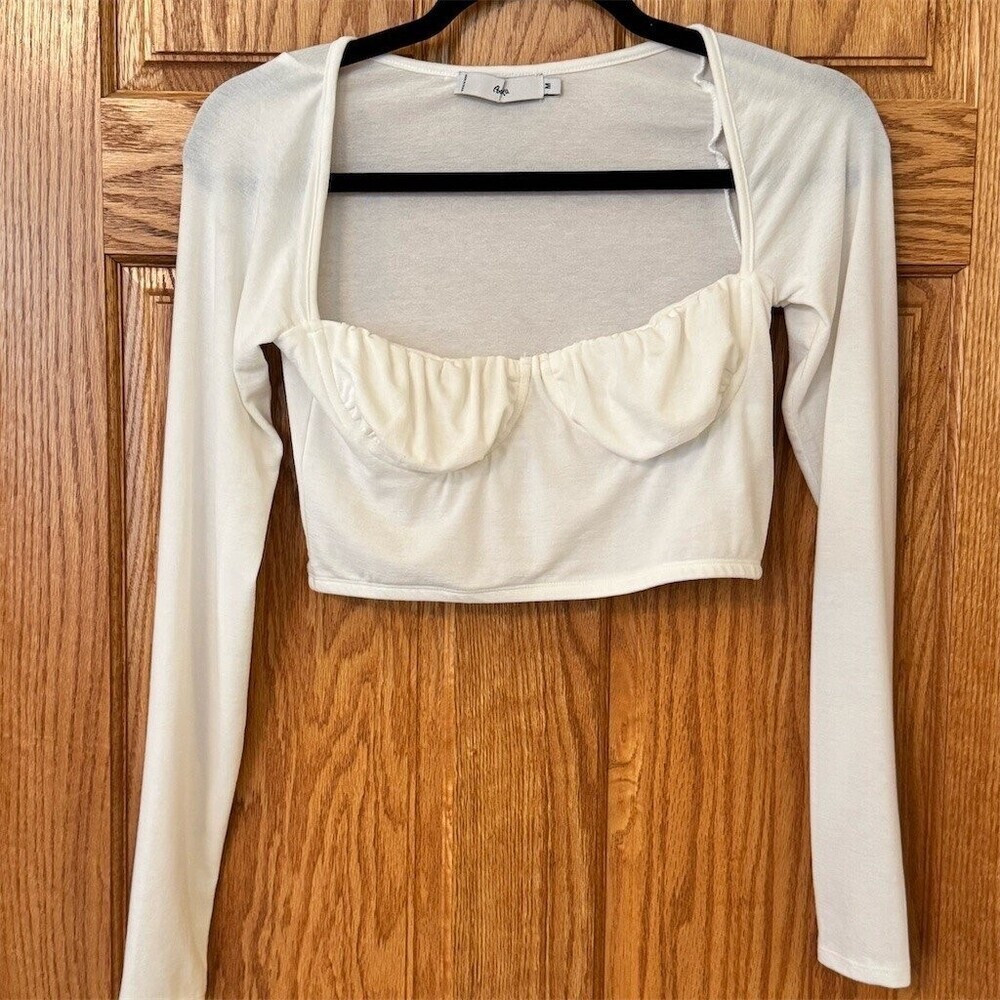 Adika Blouse Womens Size M Ivory Cropped Sweetheart Neck Long Sleeve NWOT